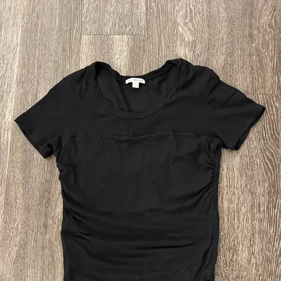 James Perse Black Ruched T-Shirt Midi Dress Women’s Size Large 3 Cotton Stretch - Picture 9 of 16